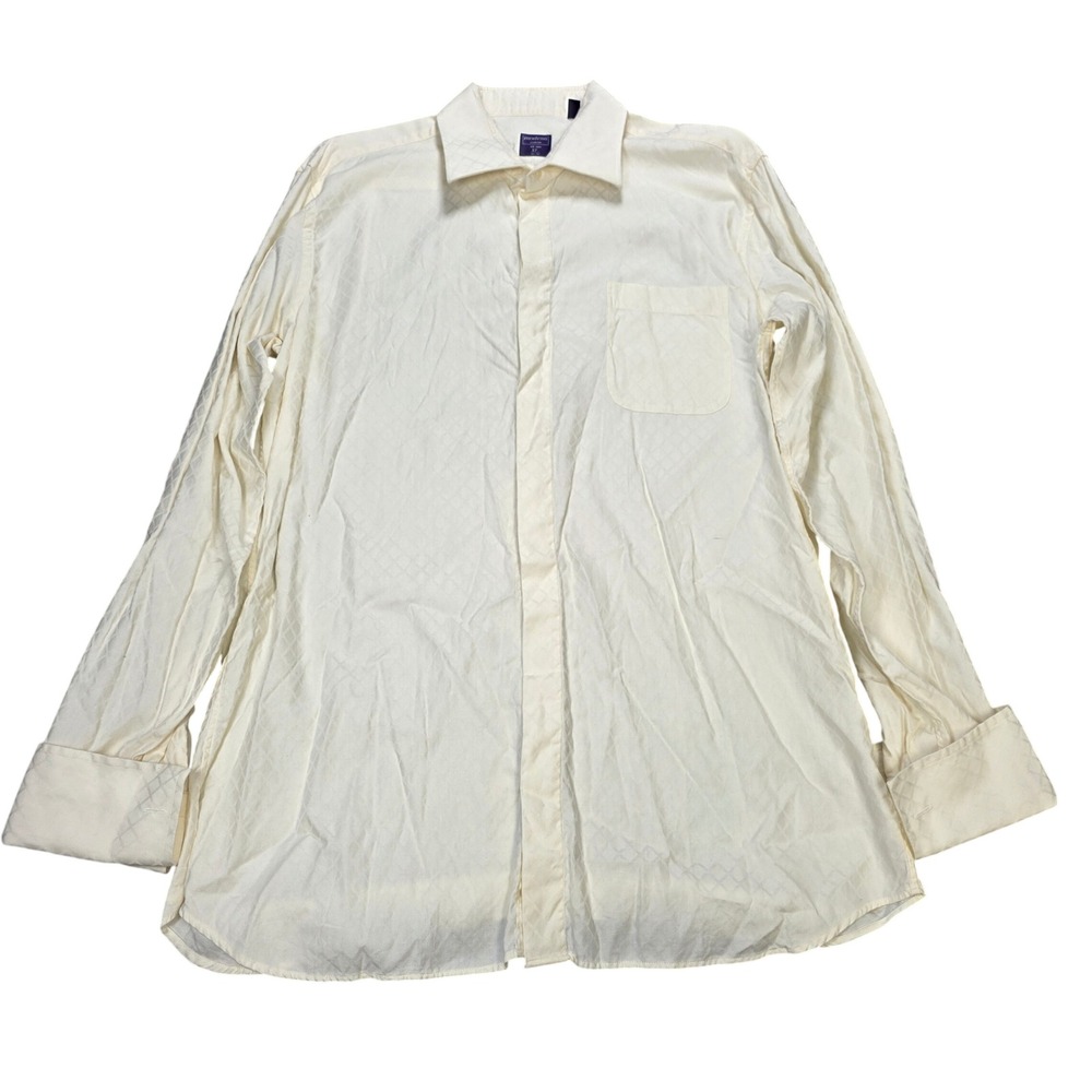 Modena Cotton Diamond Jacquard  Shirt Men's Size 17 36/37 Tall Cream French Cuff